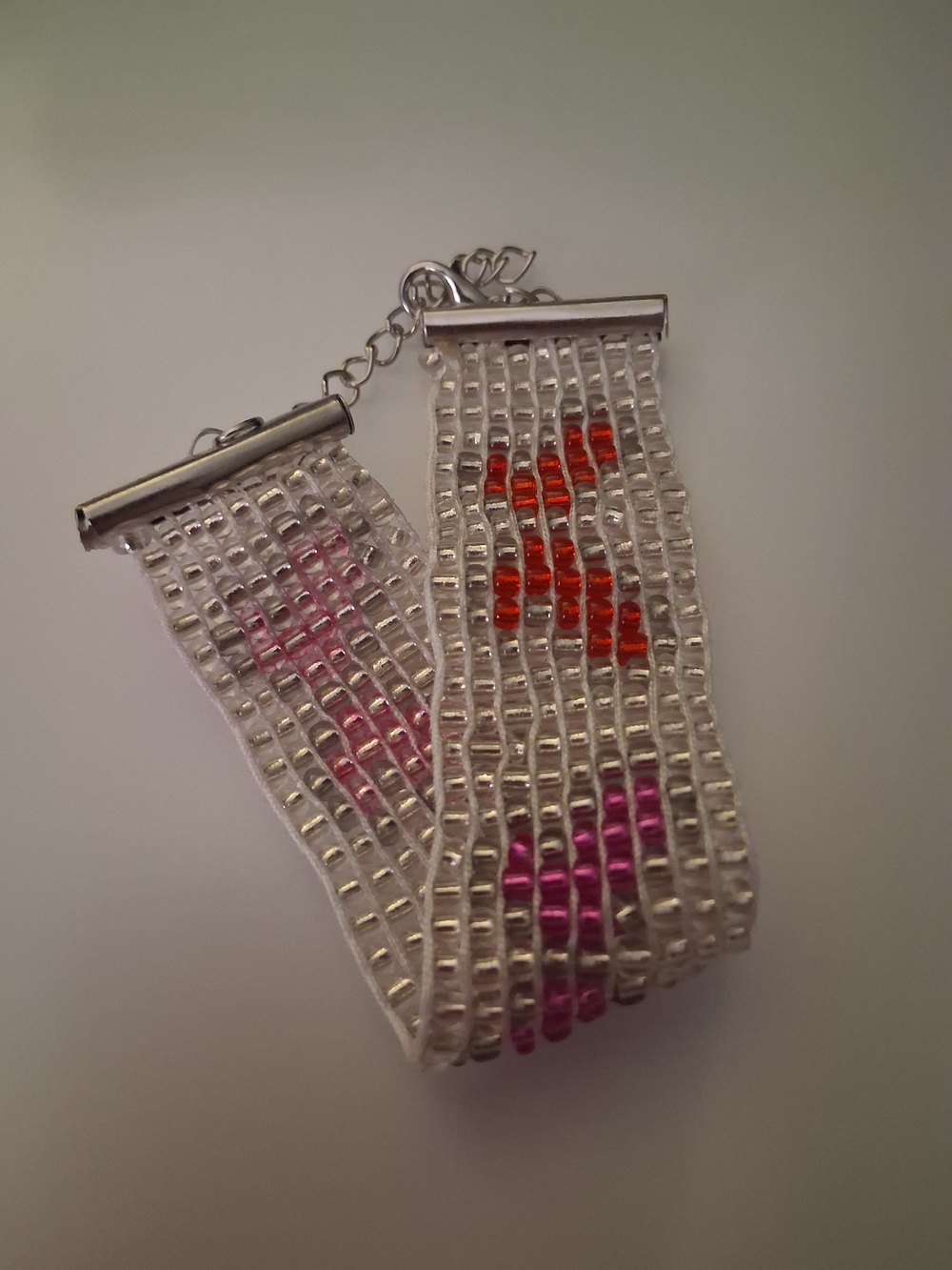 Beaded Pink and Red Wide Bracelet - Women Accessories